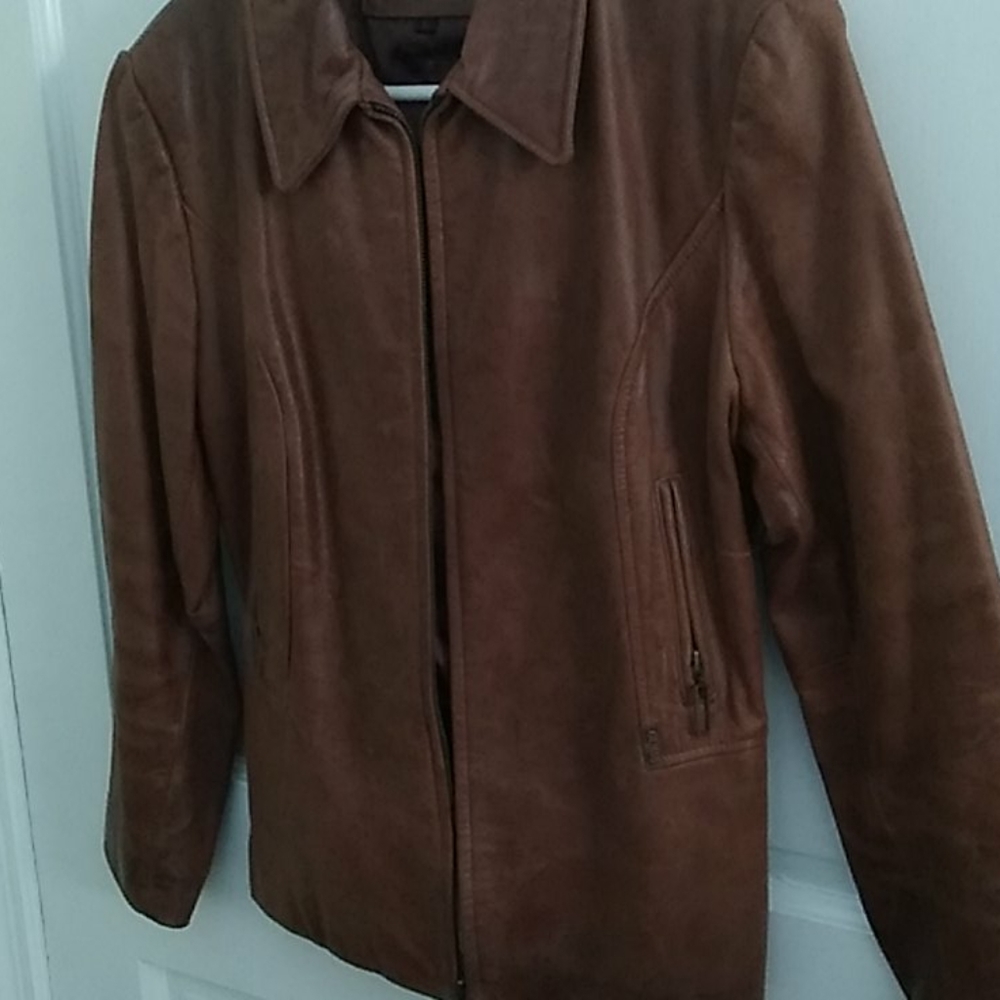 Brown leather coat